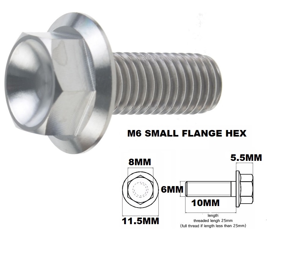 M6X10MM 1.00 THREAD PITCH TITANIUM FLANGE 8MM HEX BOLT GRADE 5